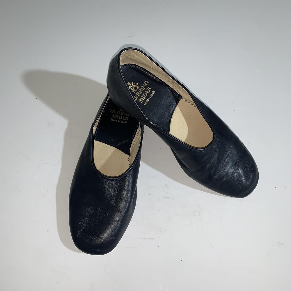 Herring Slipper Shoes Mens UK 7 Black Leather Indoor House Slip On US 8